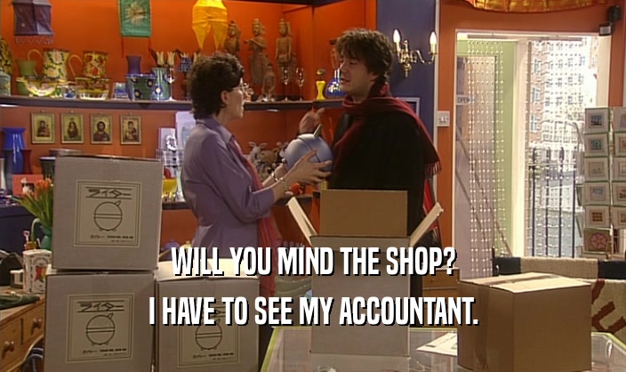 WILL YOU MIND THE SHOP? I HAVE TO SEE MY ACCOUNTANT. 