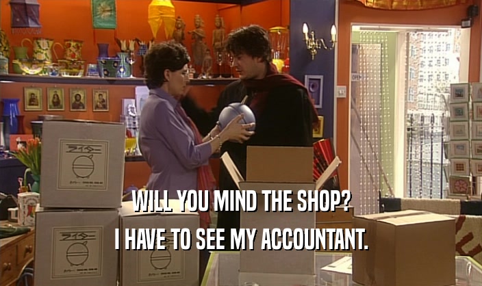 WILL YOU MIND THE SHOP? I HAVE TO SEE MY ACCOUNTANT. 