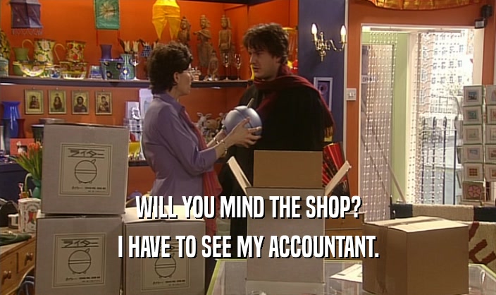 WILL YOU MIND THE SHOP? I HAVE TO SEE MY ACCOUNTANT. 