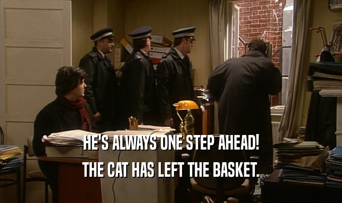 HE'S ALWAYS ONE STEP AHEAD! THE CAT HAS LEFT THE BASKET. 