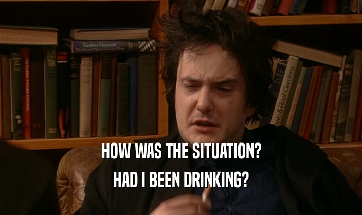 HOW WAS THE SITUATION?
 HAD I BEEN DRINKING?
 