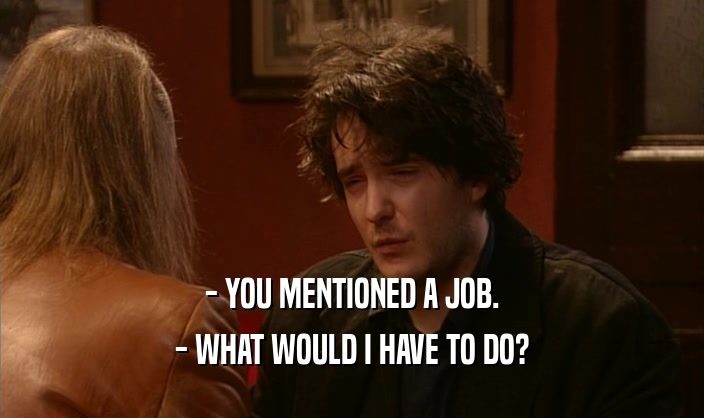 - YOU MENTIONED A JOB.
 - WHAT WOULD I HAVE TO DO?
 