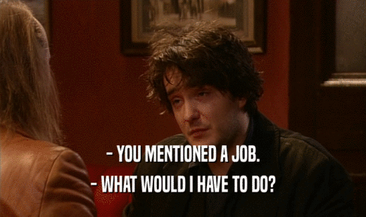 - YOU MENTIONED A JOB.
 - WHAT WOULD I HAVE TO DO?
 