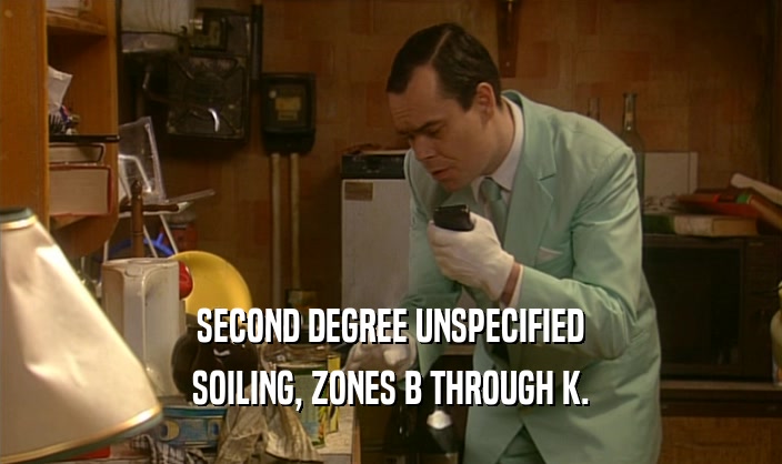 SECOND DEGREE UNSPECIFIED SOILING, ZONES B THROUGH K. 