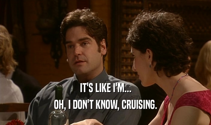 IT'S LIKE I'M...
 OH, I DON'T KNOW, CRUISING.
 