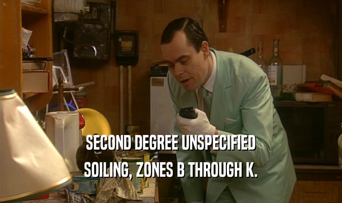 SECOND DEGREE UNSPECIFIED SOILING, ZONES B THROUGH K. 