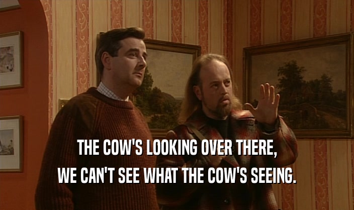 THE COW'S LOOKING OVER THERE, WE CAN'T SEE WHAT THE COW'S SEEING. 
