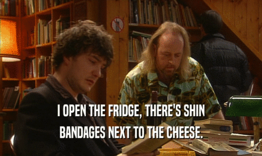 I OPEN THE FRIDGE, THERE'S SHIN BANDAGES NEXT TO THE CHEESE. 