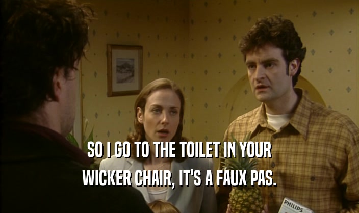SO I GO TO THE TOILET IN YOUR WICKER CHAIR, IT'S A FAUX PAS. 