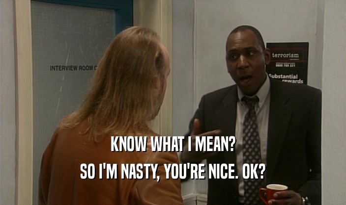KNOW WHAT I MEAN? SO I'M NASTY, YOU'RE NICE. OK? 