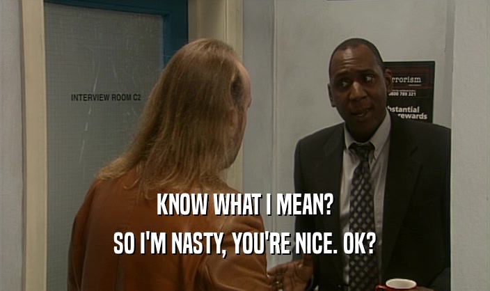 KNOW WHAT I MEAN? SO I'M NASTY, YOU'RE NICE. OK? 