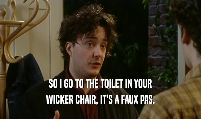 SO I GO TO THE TOILET IN YOUR WICKER CHAIR, IT'S A FAUX PAS. 