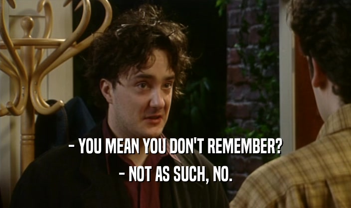 - YOU MEAN YOU DON'T REMEMBER? - NOT AS SUCH, NO. 
