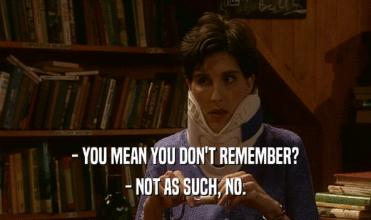 - YOU MEAN YOU DON'T REMEMBER? - NOT AS SUCH, NO. 