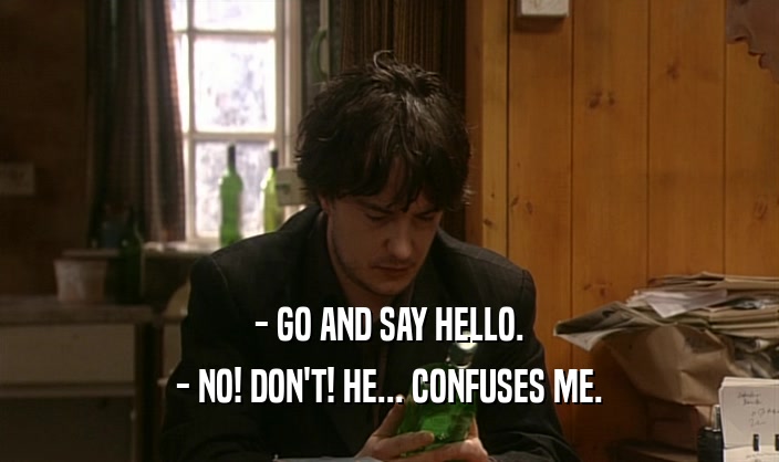 - GO AND SAY HELLO. - NO! DON'T! HE... CONFUSES ME. 