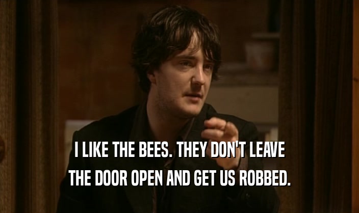 I LIKE THE BEES. THEY DON'T LEAVE THE DOOR OPEN AND GET US ROBBED. 