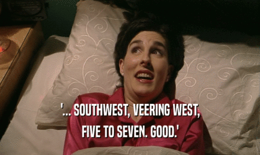 '... SOUTHWEST, VEERING WEST,
 FIVE TO SEVEN. GOOD.'
 