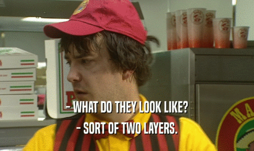 - WHAT DO THEY LOOK LIKE?
 - SORT OF TWO LAYERS.
 