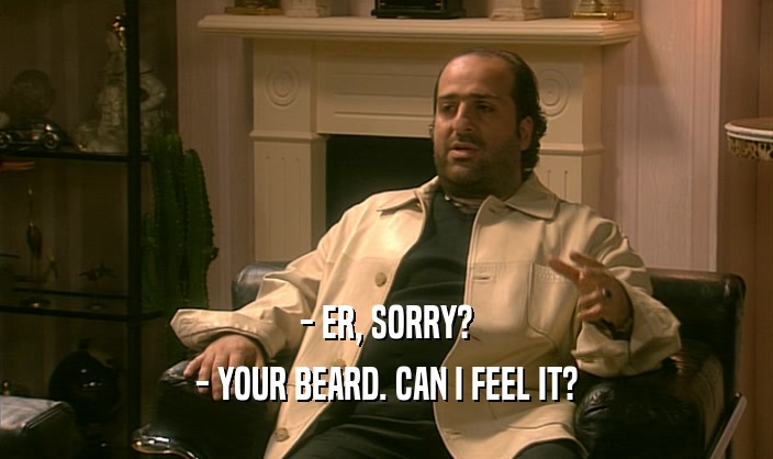 - ER, SORRY? - YOUR BEARD. CAN I FEEL IT? 