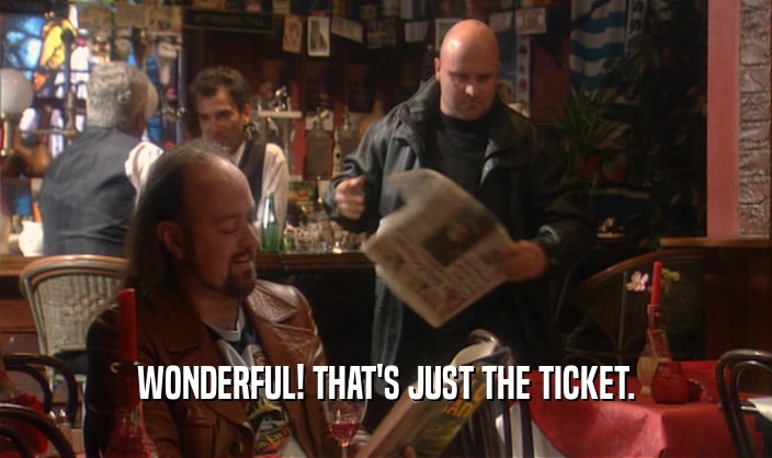 WONDERFUL! THAT'S JUST THE TICKET.
  