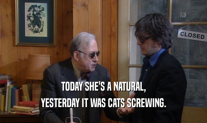 TODAY SHE'S A NATURAL, YESTERDAY IT WAS CATS SCREWING. 