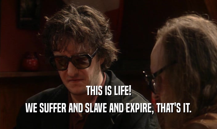 THIS IS LIFE! WE SUFFER AND SLAVE AND EXPIRE, THAT'S IT. 
