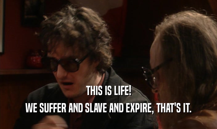 THIS IS LIFE! WE SUFFER AND SLAVE AND EXPIRE, THAT'S IT. 
