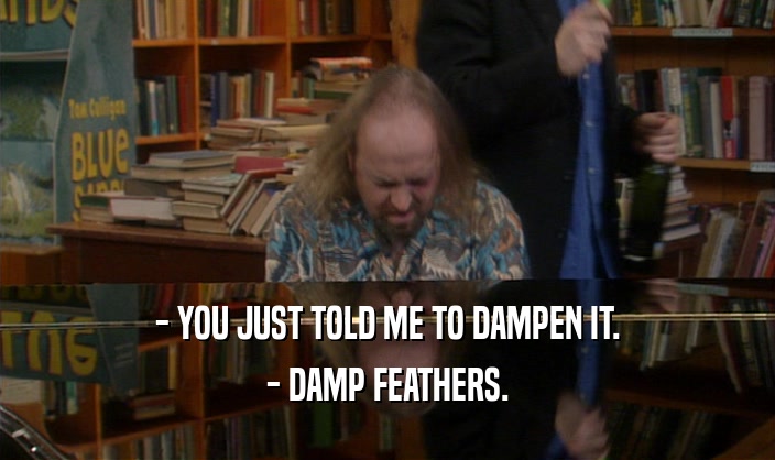 - YOU JUST TOLD ME TO DAMPEN IT.
 - DAMP FEATHERS.
 