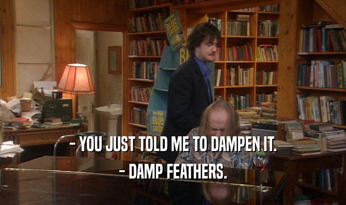 - YOU JUST TOLD ME TO DAMPEN IT.
 - DAMP FEATHERS.
 