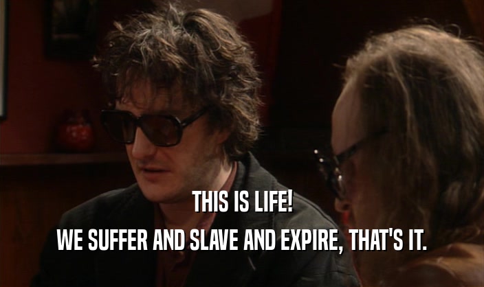 THIS IS LIFE! WE SUFFER AND SLAVE AND EXPIRE, THAT'S IT. 