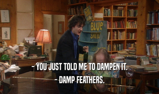 - YOU JUST TOLD ME TO DAMPEN IT. - DAMP FEATHERS. 