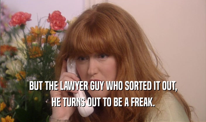 BUT THE LAWYER GUY WHO SORTED IT OUT, HE TURNS OUT TO BE A FREAK. 