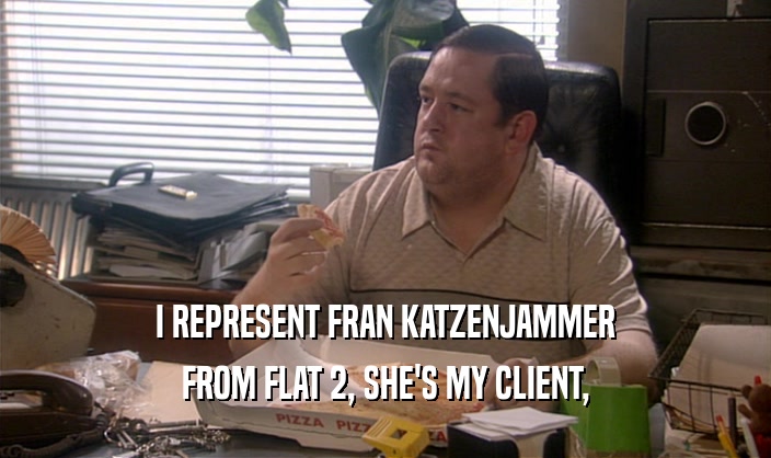I REPRESENT FRAN KATZENJAMMER FROM FLAT 2, SHE'S MY CLIENT, 
