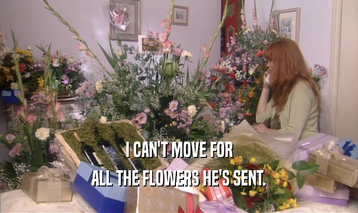 I CAN'T MOVE FOR ALL THE FLOWERS HE'S SENT. 