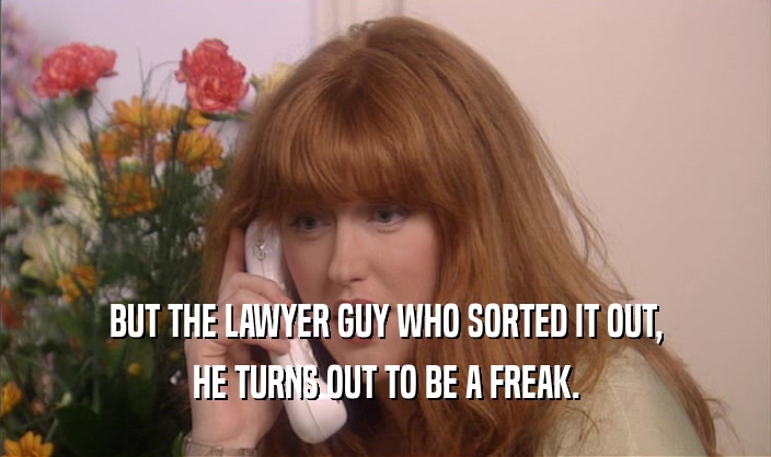 BUT THE LAWYER GUY WHO SORTED IT OUT, HE TURNS OUT TO BE A FREAK. 