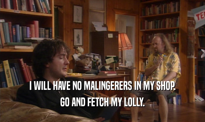 I WILL HAVE NO MALINGERERS IN MY SHOP. GO AND FETCH MY LOLLY. 