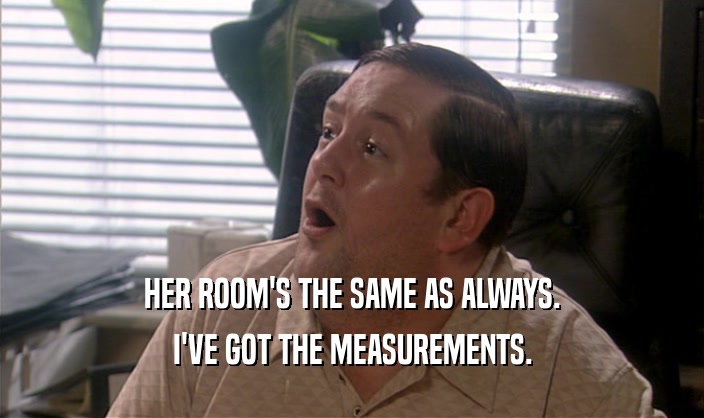 HER ROOM'S THE SAME AS ALWAYS.
 I'VE GOT THE MEASUREMENTS.
 