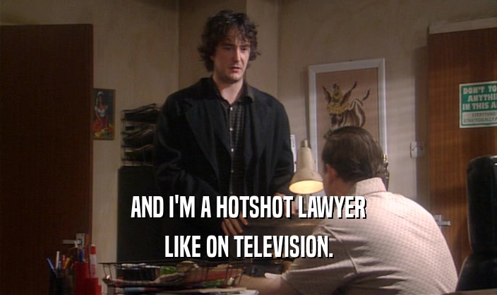 AND I'M A HOTSHOT LAWYER
 LIKE ON TELEVISION.
 