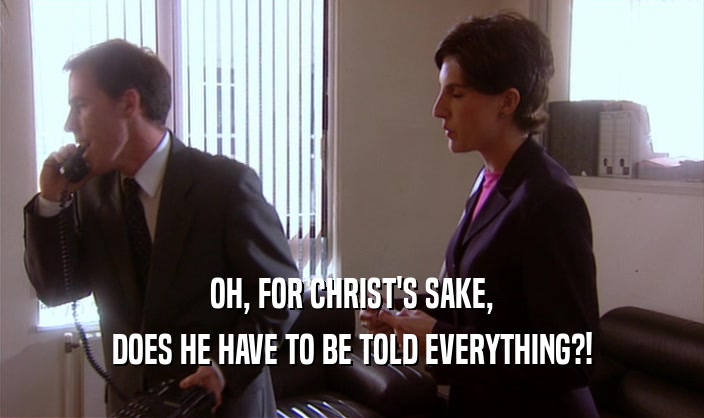 OH, FOR CHRIST'S SAKE, DOES HE HAVE TO BE TOLD EVERYTHING?! 