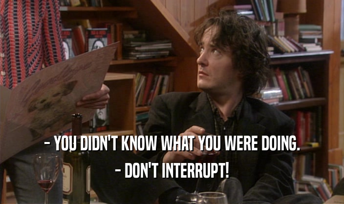 - YOU DIDN'T KNOW WHAT YOU WERE DOING. - DON'T INTERRUPT! 