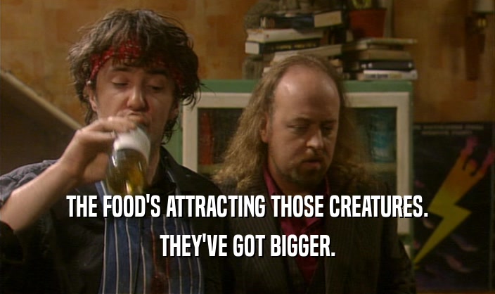 THE FOOD'S ATTRACTING THOSE CREATURES. THEY'VE GOT BIGGER. 