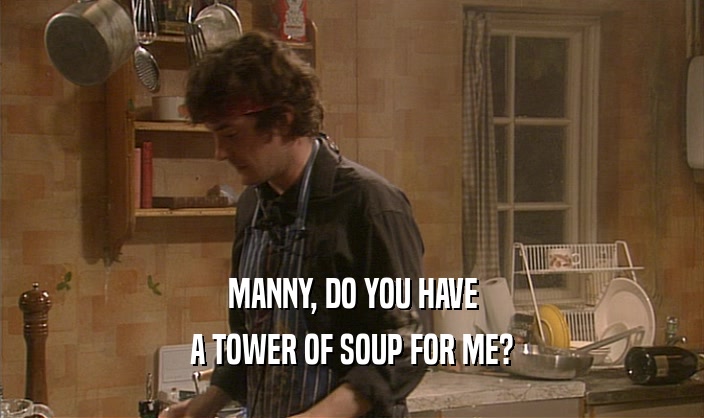 MANNY, DO YOU HAVE
 A TOWER OF SOUP FOR ME?
 