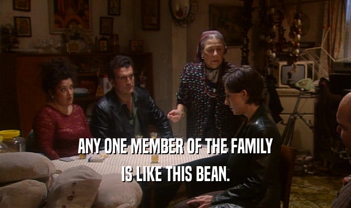 ANY ONE MEMBER OF THE FAMILY IS LIKE THIS BEAN. 
