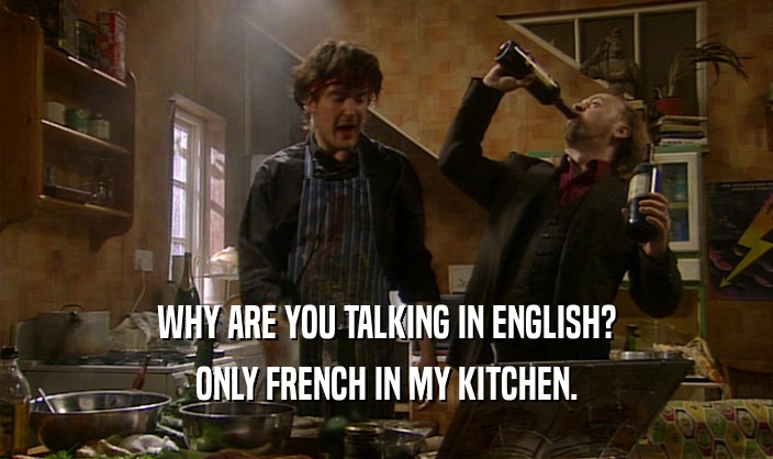 WHY ARE YOU TALKING IN ENGLISH? ONLY FRENCH IN MY KITCHEN. 