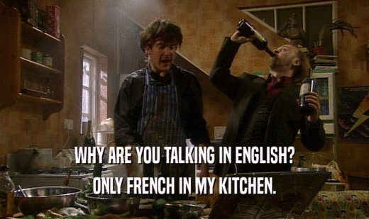 WHY ARE YOU TALKING IN ENGLISH?
 ONLY FRENCH IN MY KITCHEN.
 