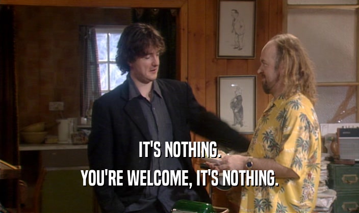 IT'S NOTHING. YOU'RE WELCOME, IT'S NOTHING. 