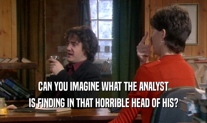 CAN YOU IMAGINE WHAT THE ANALYST IS FINDING IN THAT HORRIBLE HEAD OF HIS? 