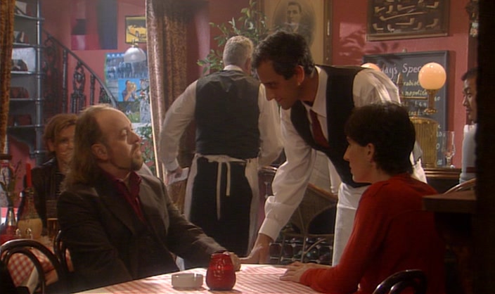 - TWO CAPPUCCINOS, CHOCOLATE CAKE. - STRAIGHTAWAY, SIR. 