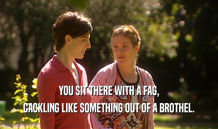 YOU SIT THERE WITH A FAG, CACKLING LIKE SOMETHING OUT OF A BROTHEL. 