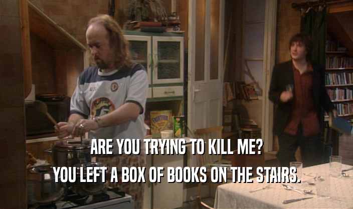 ARE YOU TRYING TO KILL ME? YOU LEFT A BOX OF BOOKS ON THE STAIRS. 